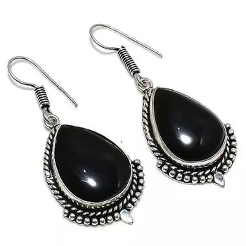 Ювелирные серьги из стерлингового серебра 925 пробы с натуральным черным ониксом 2,17 дюйма p9p57