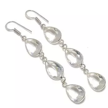 Ювелирные серьги из стерлингового серебра 925 пробы с натуральным белым топазом 3,07 дюйма z4K84