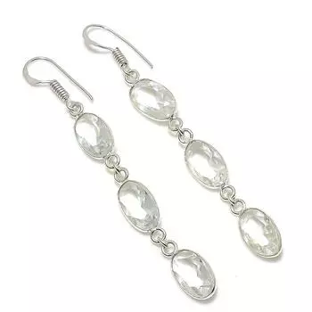 Ювелирные серьги из стерлингового серебра 925 пробы с натуральным белым топазом 2,80 дюйма E9Y77