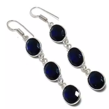 Ювелирные серьги из стерлингового серебра 925 пробы с натуральным лондонским голубым топазом 2,60 дюйма e0W74