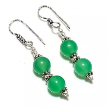 Ювелирные серьги из стерлингового серебра 925 пробы с натуральным зеленым апатитом 2,36 дюйма F0E48