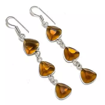 Ювелирные серьги из стерлингового серебра 925 пробы с натуральным дымчатым топазом 2,56 дюйма D6a99