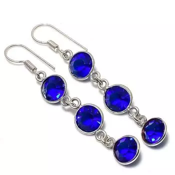 Ювелирные серьги из стерлингового серебра 925 пробы с натуральным лондонским голубым топазом 2,29 дюйма C6O24