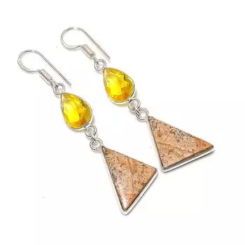 Ювелирные серьги из стерлингового серебра 925 пробы с натуральным изображением яшмы и цитрином 2,21 дюйма F2G94