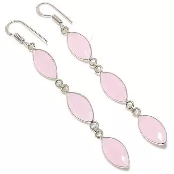 Ювелирные серьги из стерлингового серебра 925 пробы с натуральным розовым халцедоном 3,27 дюйма N5j09