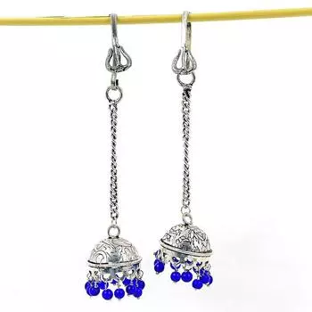 Ювелирные серьги из стерлингового серебра 925 пробы с натуральным синим халцедоном 3,94 дюйма s7G39