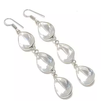 Ювелирные серьги из стерлингового серебра 925 пробы с натуральным белым топазом 3,55 дюйма I8o96