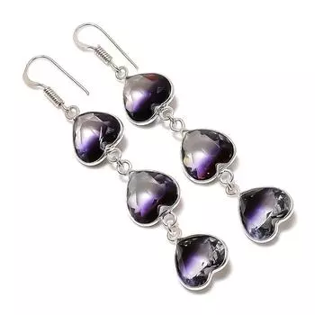 Ювелирные серьги из стерлингового серебра 925 пробы с натуральным двухцветным турмалином 2,76 дюйма A4r95