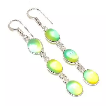 Ювелирные серьги из стерлингового серебра 925 пробы с натуральным двухцветным турмалином 2,48 дюйма D0A00