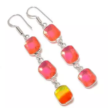 Ювелирные серьги из стерлингового серебра 925 пробы с натуральным двухцветным турмалином 2,56 дюйма B9a77