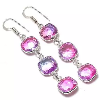 Ювелирные серьги из стерлингового серебра 925 пробы с натуральным двухцветным турмалином 2,56 дюйма U4M93