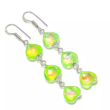 Ювелирные серьги из стерлингового серебра 925 пробы с натуральным двухцветным турмалином 2,56 дюйма D7N39