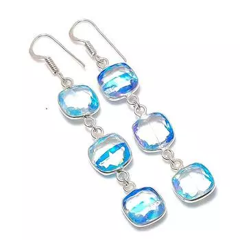 Ювелирные серьги из стерлингового серебра 925 пробы с натуральным двухцветным турмалином 2,56 дюйма i9W71