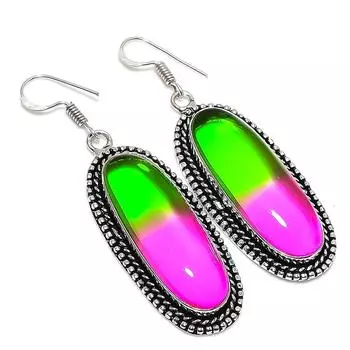 Ювелирные серьги из стерлингового серебра 925 пробы с натуральным двухцветным турмалином 2,44 дюйма H5e73