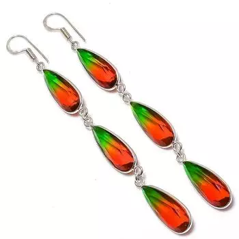 Ювелирные серьги из стерлингового серебра 925 пробы с натуральным двухцветным турмалином 3,74 дюйма I6f38