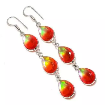 Ювелирные серьги из стерлингового серебра 925 пробы с натуральным двухцветным турмалином 3,03 дюйма c4D92