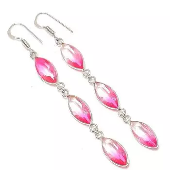 Ювелирные серьги из стерлингового серебра 925 пробы с натуральным двухцветным турмалином 3,27 дюйма W6A36