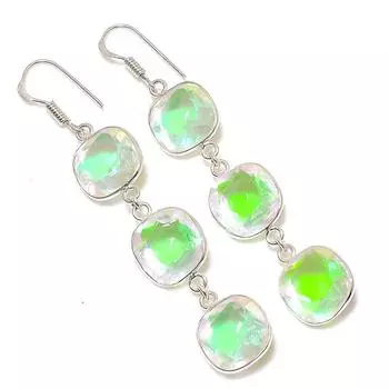 Ювелирные серьги из стерлингового серебра 925 пробы с натуральным двухцветным турмалином 2,84 дюйма G4H64