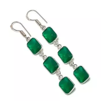 Ювелирные серьги из стерлингового серебра 925 пробы с натуральным зеленым ониксом, 2,48 дюйма, r5l47