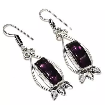 Ювелирные серьги из стерлингового серебра 925 пробы с натуральным аметистом 2,29 дюйма E4H15