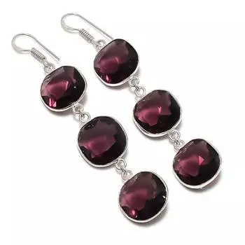 Ювелирные серьги из стерлингового серебра 925 пробы с натуральным аметистом 2,96 дюйма t4v93