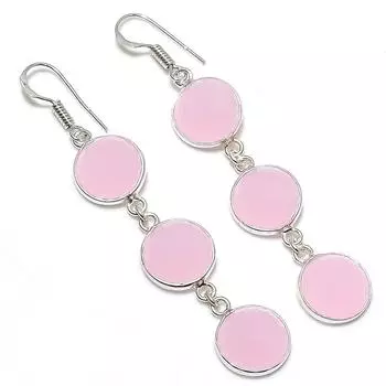 Ювелирные серьги из стерлингового серебра 925 пробы с натуральным розовым халцедоном 2,76 дюйма D7H83