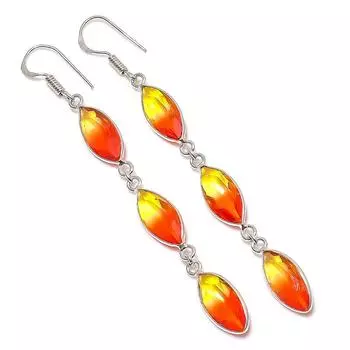 Ювелирные серьги из стерлингового серебра 925 пробы с натуральным двухцветным турмалином 3,31 дюйма V6D36