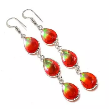 Ювелирные серьги из стерлингового серебра 925 пробы с натуральным двухцветным турмалином 2,99 дюйма s0z87