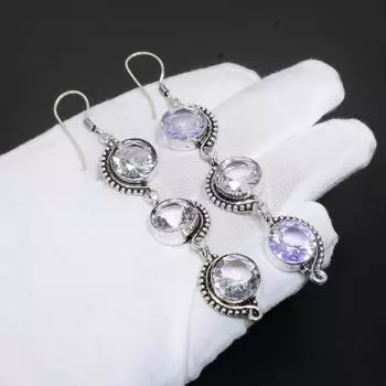 Ювелирные серьги из стерлингового серебра 925 пробы с белым топазом ручной работы Серьги с белым топазом для женщин Ювелирные изделия для подарков Ювелирные серьги ручной работы 2.55 белый