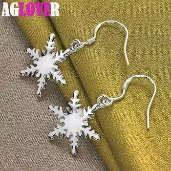 Ювелирные серьги-капли из стерлингового серебра 925 пробы со снежинками