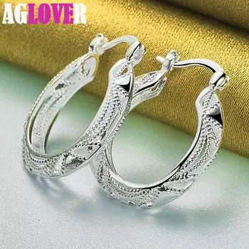 Ювелирные серьги-кольца из стерлингового серебра 925 пробы в стиле ретро с полым цветком диаметром 30 мм