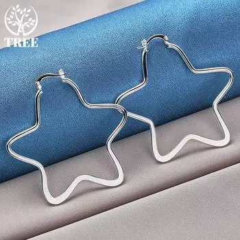 Ювелирные серьги-кольца из стерлингового серебра 925 пробы со звездами диаметром 55 мм