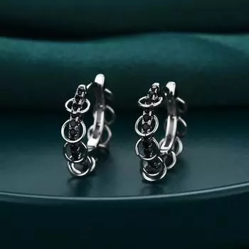 Ювелирные серьги-кольца с черным камнем для женщин