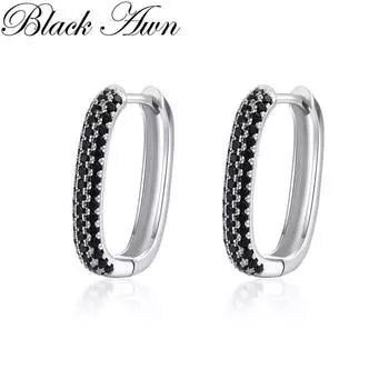 Ювелирные серьги-кольца с черным камнем и черным камнем для женщин