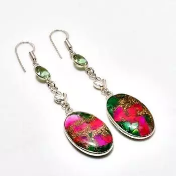 Ювелирные серьги Колючая устрица с драгоценным камнем цаворит 925 пробы, посеребренные, 2,65 дюйма