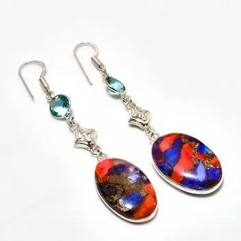 Ювелирные серьги Колючая устрица с голубым топазом 925 пробы, посеребренные, 2,65 дюйма