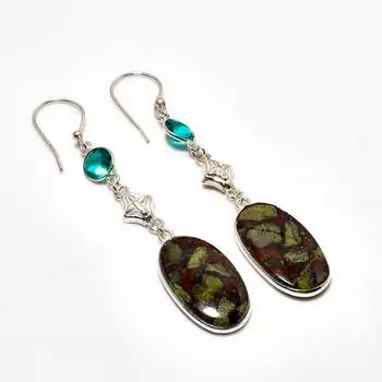 Ювелирные серьги «Кровь дракона» и драгоценный камень «Голубой топаз» 925 пробы с серебряным покрытием 2,84 дюйма