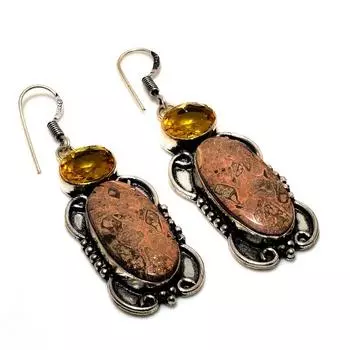 Ювелирные серьги Pilbara Jasper с цитрином 925 пробы, посеребренные, 2,27 дюйма