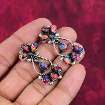 Ювелирные серьги Pink Spiny Oyster, серьги из цельного серебра 925 пробы, изумительные драгоценные камни ручной работы для любви 1.65 Inches розовый