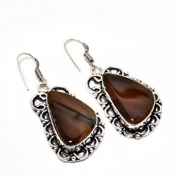 Ювелирные серьги ручной работы из агата Монтана с посеребрением 925 пробы 1,89 дюйма