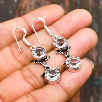 Ювелирные серьги ручной работы из белого топаза и драгоценного камня из стерлингового серебра 925 пробы для женщин 1.70 Inches белый