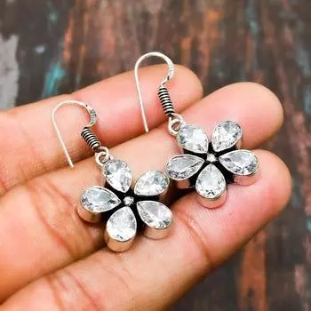 Ювелирные серьги ручной работы из белого топаза и драгоценных камней из стерлингового серебра 925 пробы для нее 1.32 Inches белый