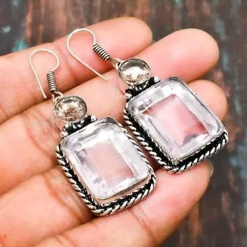 Ювелирные серьги ручной работы из белого топаза и морганита из стерлингового серебра 925 пробы 2.00 Inches белый