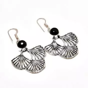 Ювелирные серьги ручной работы из черного оникса с посеребрением 925 пробы 1,96 дюйма