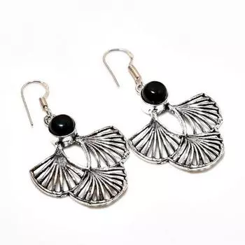 Ювелирные серьги ручной работы из черного оникса с посеребрением 925 пробы 2,08 дюйма