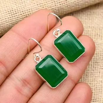Ювелирные серьги ручной работы из чистого серебра 925 пробы с зеленым ониксом и драгоценным камнем для женщин 1.50 Inches зелёный