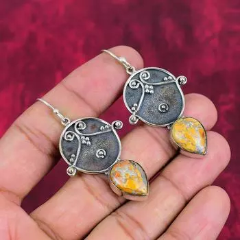 Ювелирные серьги ручной работы из драгоценных камней Malingano Jasper, серьги из цельного серебра 925 пробы, подарок на помолвку 2.24 Inches жёлтый