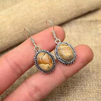 Ювелирные серьги ручной работы из натурального стерлингового серебра 925 пробы с ослепительным изображением яшмы для нее