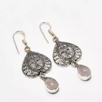 Ювелирные серьги ручной работы из розового кварца с серебряным покрытием 925 пробы 2,08 дюйма