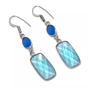 Ювелирные серьги ручной работы из серебра 925 пробы с голубым топазом и халцедоном 2,21 дюйма O3F42